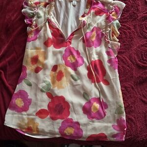 Vibrant Floral Ruffle Sleeve Blouse